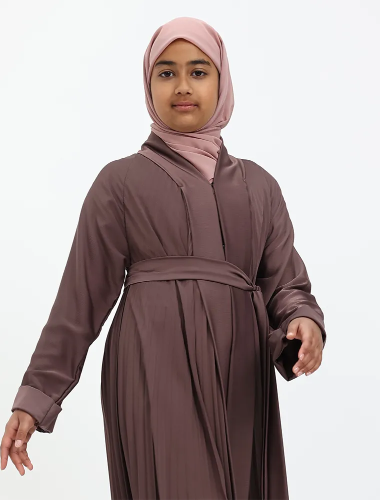 Girls Mauve Pleated Silhouette Abaya